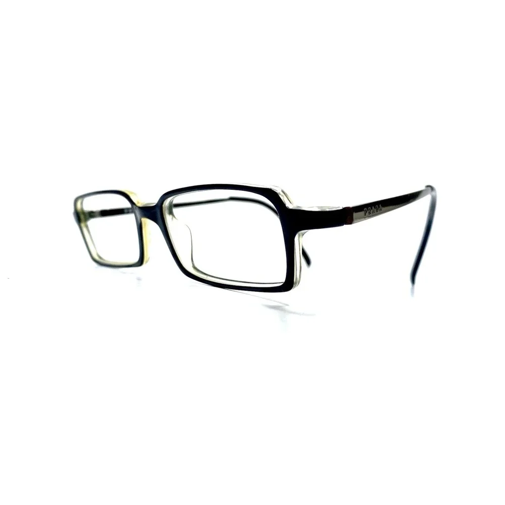 Prada Black Clear Rectangular Glasses Silver Temple VPR13E 2AF101 49 17 140